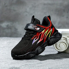 Boys Flame Print Casual Running Shoes Low Top Lightweight Sneakers
