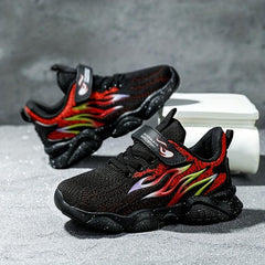 Boys Flame Print Casual Running Shoes Low Top Lightweight Sneakers