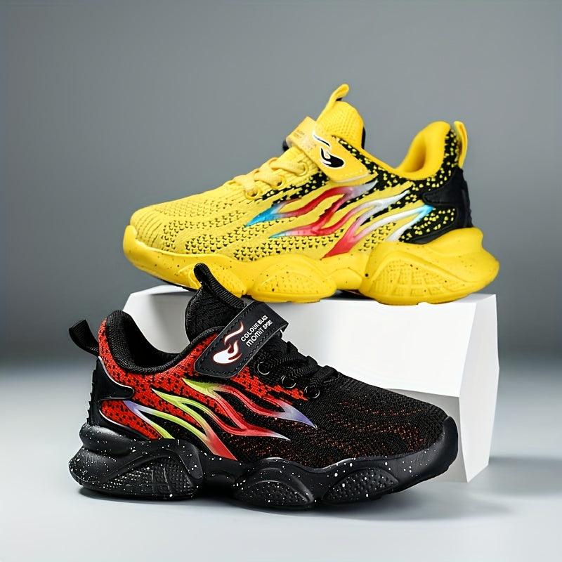 Boys Flame Print Casual Running Shoes Low Top Lightweight Sneakers