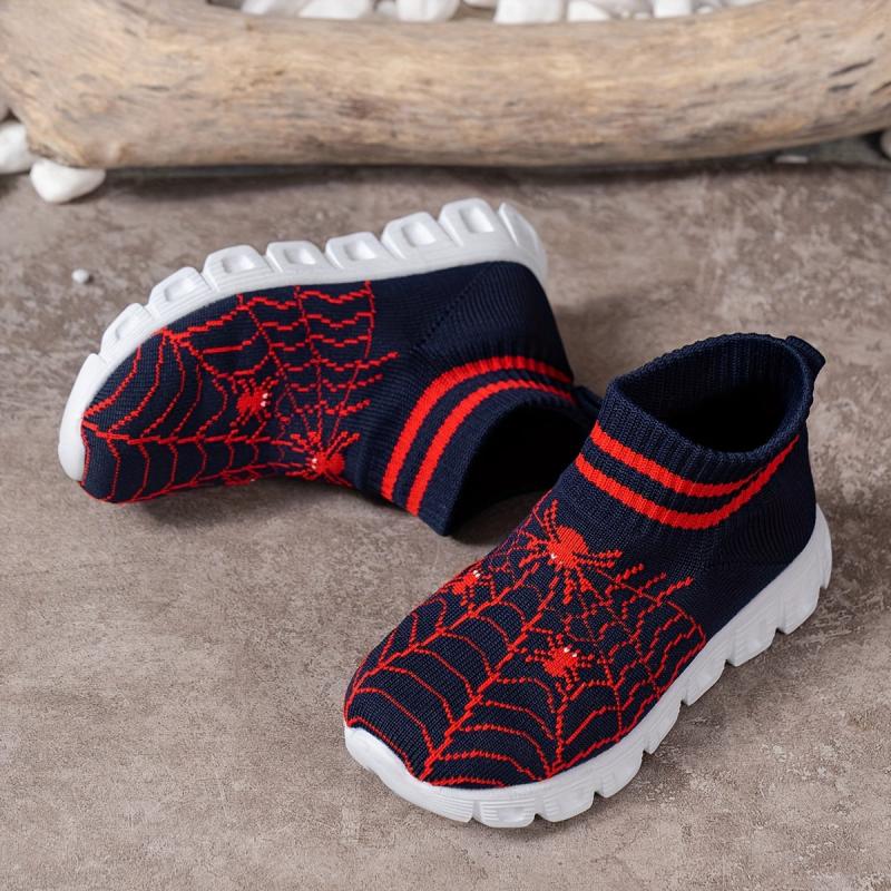 Boy's Spider Pattern Slip On Sock Shoes Soft Sole Sneakers