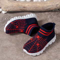 Boy's Spider Pattern Slip On Sock Shoes Soft Sole Sneakers