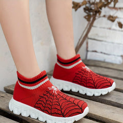 Boy's Spider Pattern Slip On Sock Shoes Soft Sole Sneakers