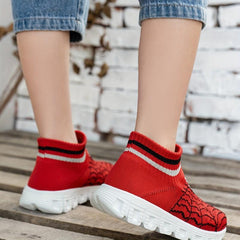 Boy's Spider Pattern Slip On Sock Shoes Soft Sole Sneakers