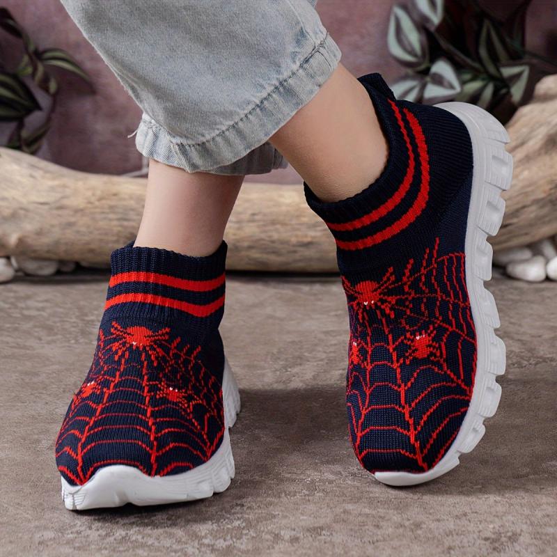 Boy's Spider Pattern Slip On Sock Shoes Soft Sole Sneakers