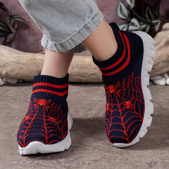 Boy's Spider Pattern Slip On Sock Shoes Soft Sole Sneakers