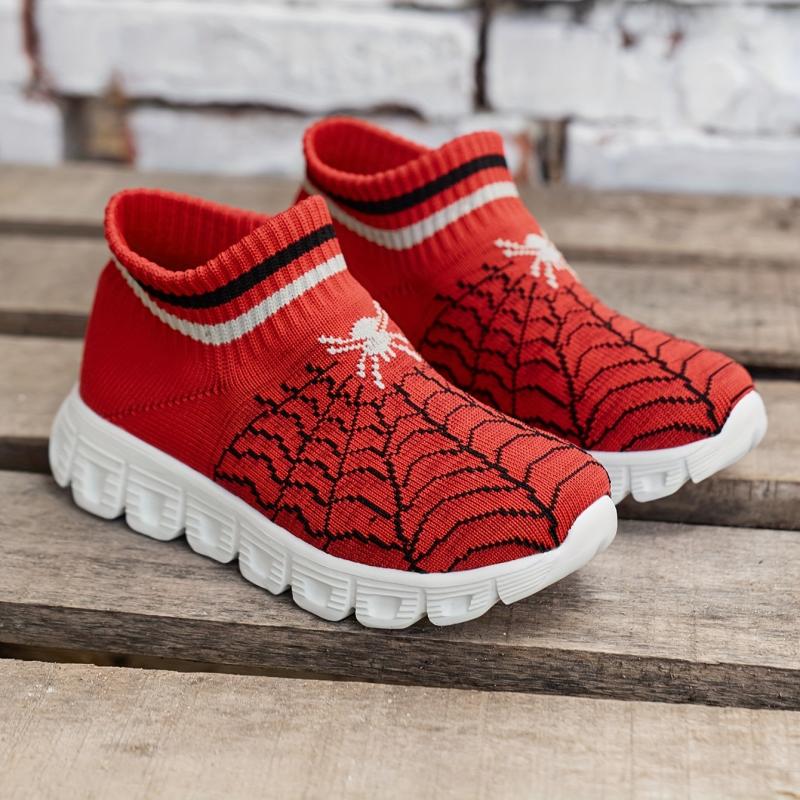 Boy's Spider Pattern Slip On Sock Shoes Soft Sole Sneakers