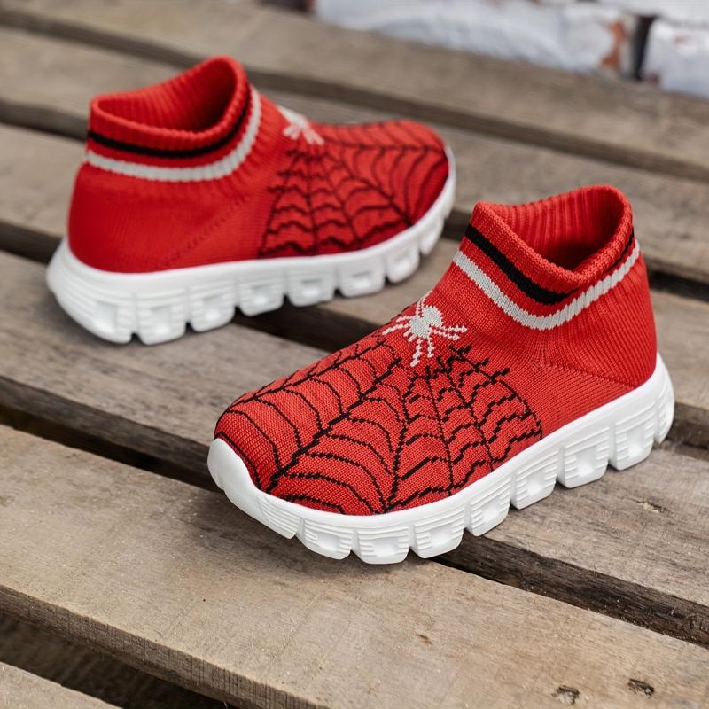 Boy's Spider Pattern Slip On Sock Shoes Soft Sole Sneakers