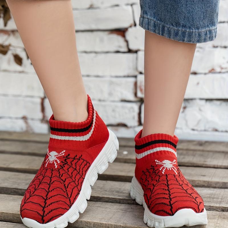 Boy's Spider Pattern Slip On Sock Shoes Soft Sole Sneakers
