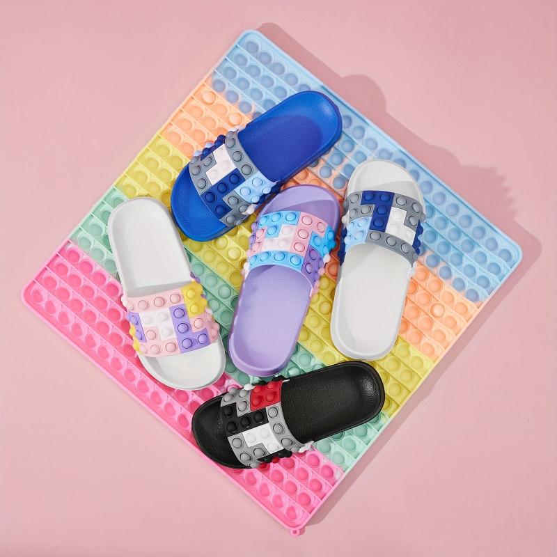 Funny Grid Blocks Slippers For Boys And Girls Lightweight Open Toe Slippers