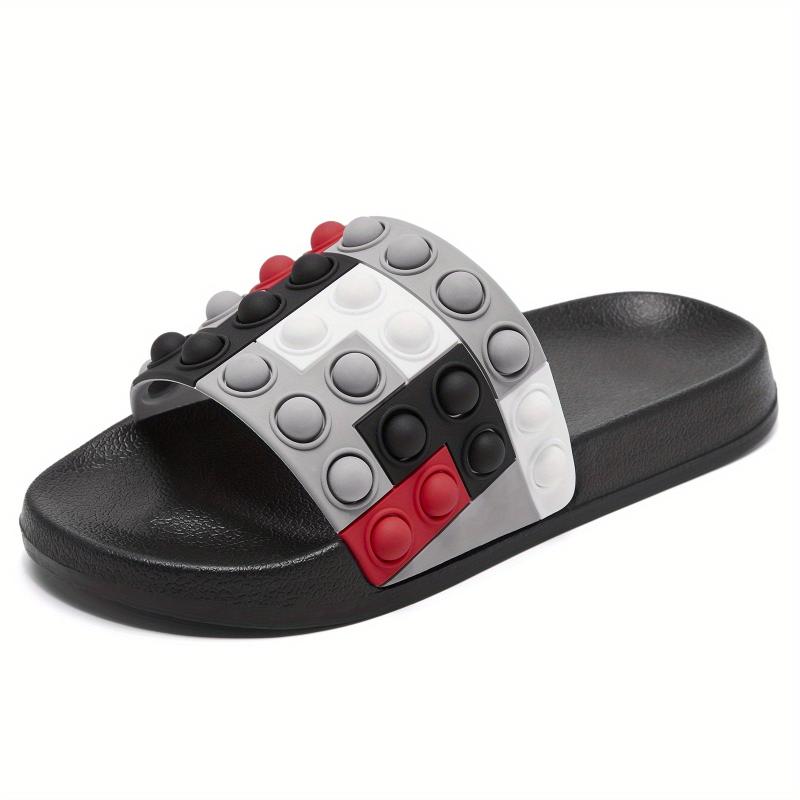 Funny Grid Blocks Slippers For Boys And Girls Lightweight Open Toe Slippers