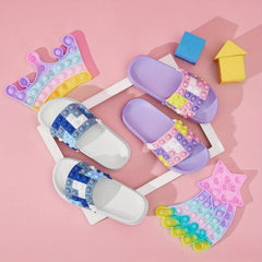 Funny Grid Blocks Slippers For Boys And Girls Lightweight Open Toe Slippers