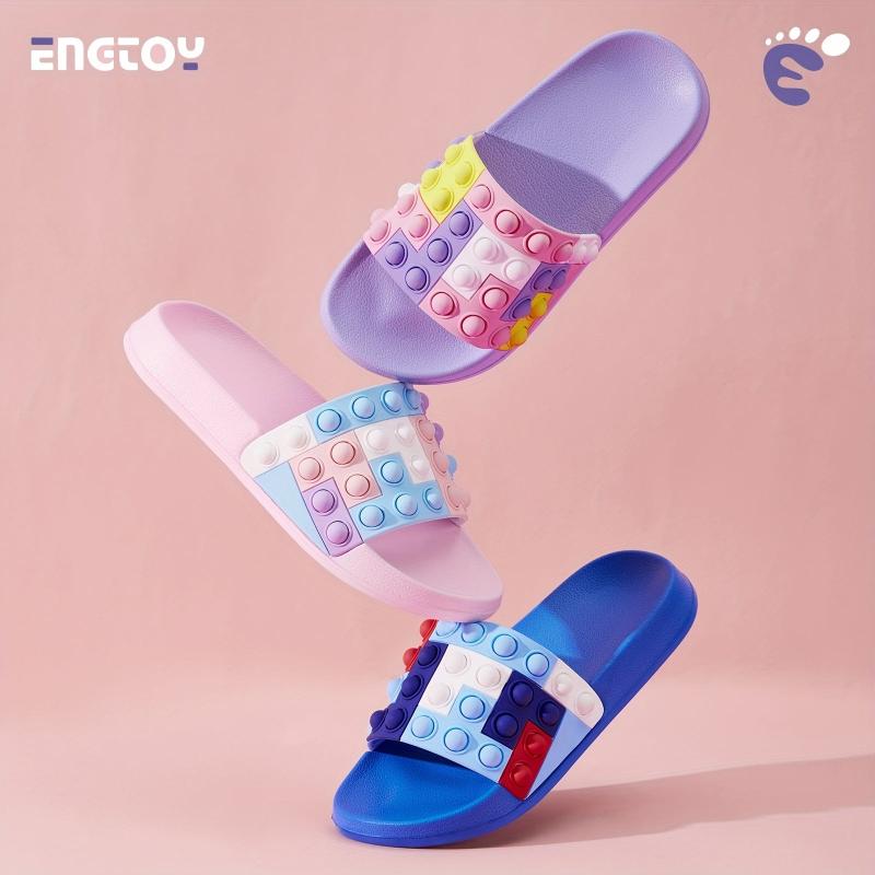 Funny Grid Blocks Slippers For Boys And Girls Lightweight Open Toe Slippers