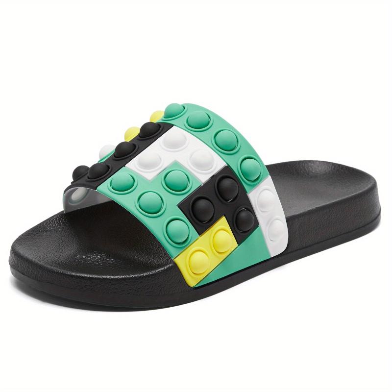 Funny Grid Blocks Slippers For Boys And Girls Lightweight Open Toe Slippers