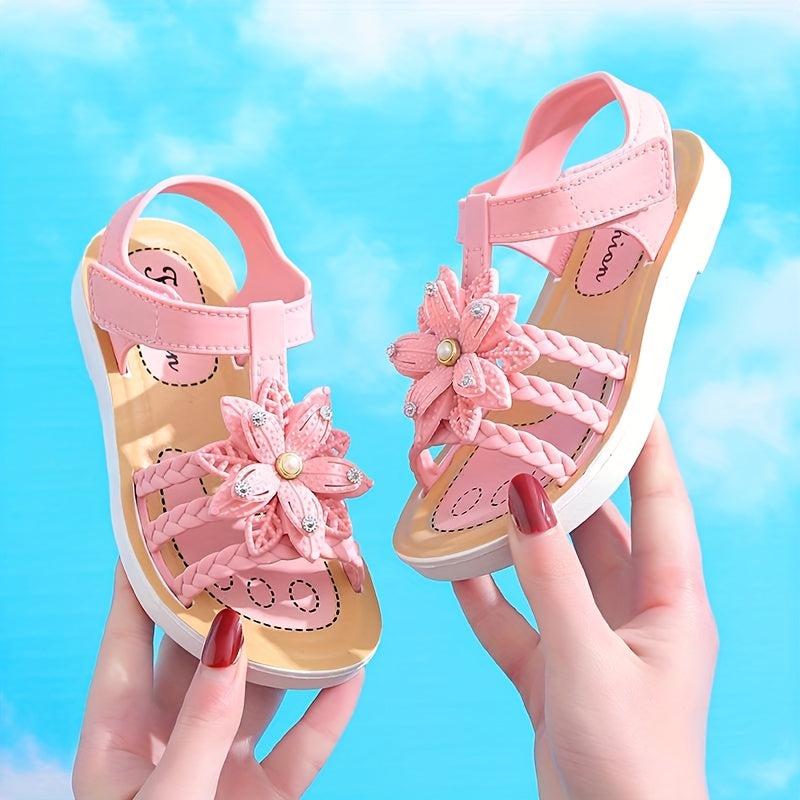JIAGEYA Girls Flower Hook And Loop Sandals Lightweight Non Slip Comfy Sandals