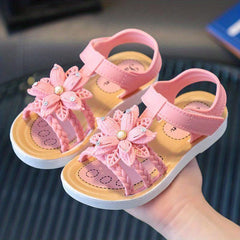 JIAGEYA Girls Flower Hook And Loop Sandals Lightweight Non Slip Comfy Sandals