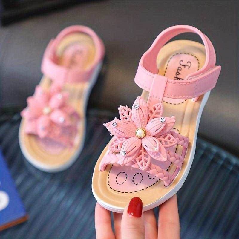 JIAGEYA Girls Flower Hook And Loop Sandals Lightweight Non Slip Comfy Sandals