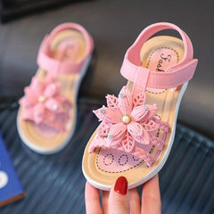 JIAGEYA Girls Flower Hook And Loop Sandals Lightweight Non Slip Comfy Sandals
