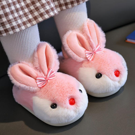 Furry Rabbit Cartoon House Shoes Girls Winter Non Slip Soft Bottom