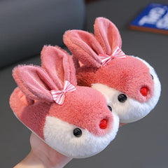 Furry Rabbit Cartoon House Shoes Girls Winter Non Slip Soft Bottom