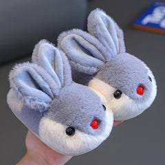 Furry Rabbit Cartoon House Shoes Girls Winter Non Slip Soft Bottom