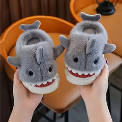 Girls' Cartoon Shark Furry House Shoes, Non-Slip Soft Bottom