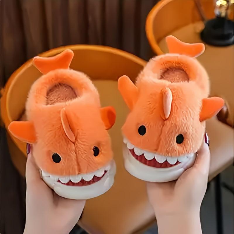 Girls' Cartoon Shark Furry House Shoes, Non-Slip Soft Bottom