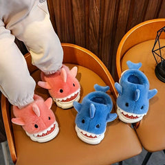 Girls' Cartoon Shark Furry House Shoes, Non-Slip Soft Bottom