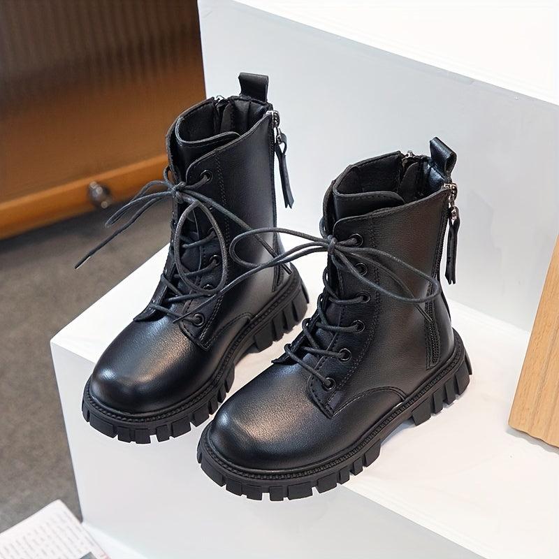 Girls Kids Lace Up Boots Non Slip Zipper Comfortable Indoor Outdoor