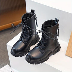 Girls Kids Lace Up Boots Non Slip Zipper Comfortable Indoor Outdoor