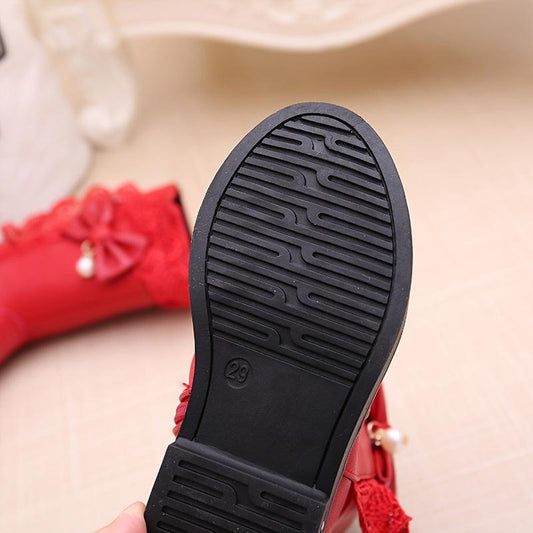 Bowknot Mid Calf Girls' Boots with Rubber Sole