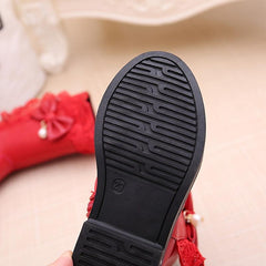 Bowknot Mid Calf Girls' Boots with Rubber Sole
