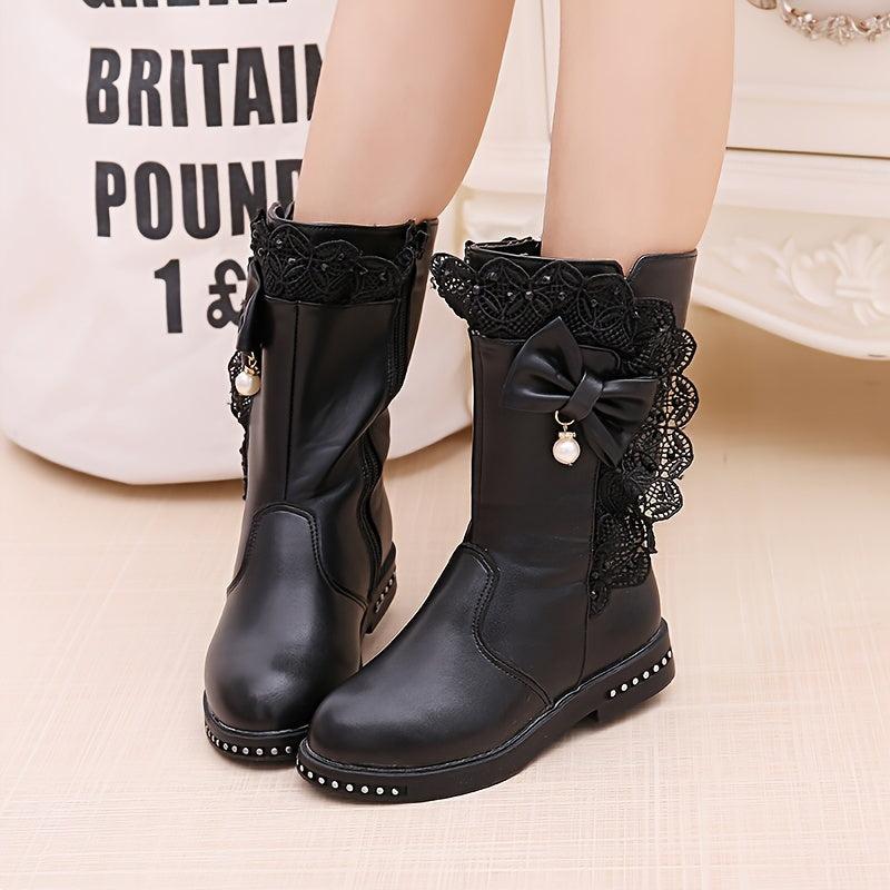 Bowknot Mid Calf Girls' Boots with Rubber Sole