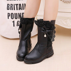 Bowknot Mid Calf Girls' Boots with Rubber Sole