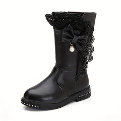 Bowknot Mid Calf Girls' Boots with Rubber Sole