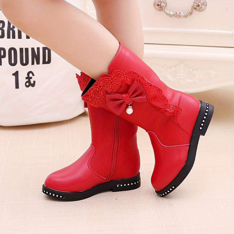Bowknot Mid Calf Girls' Boots with Rubber Sole