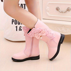 Bowknot Mid Calf Girls' Boots with Rubber Sole