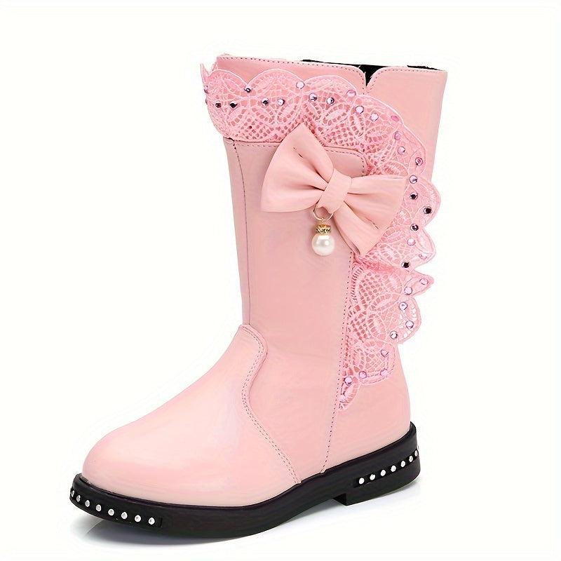 Bowknot Mid Calf Girls' Boots with Rubber Sole