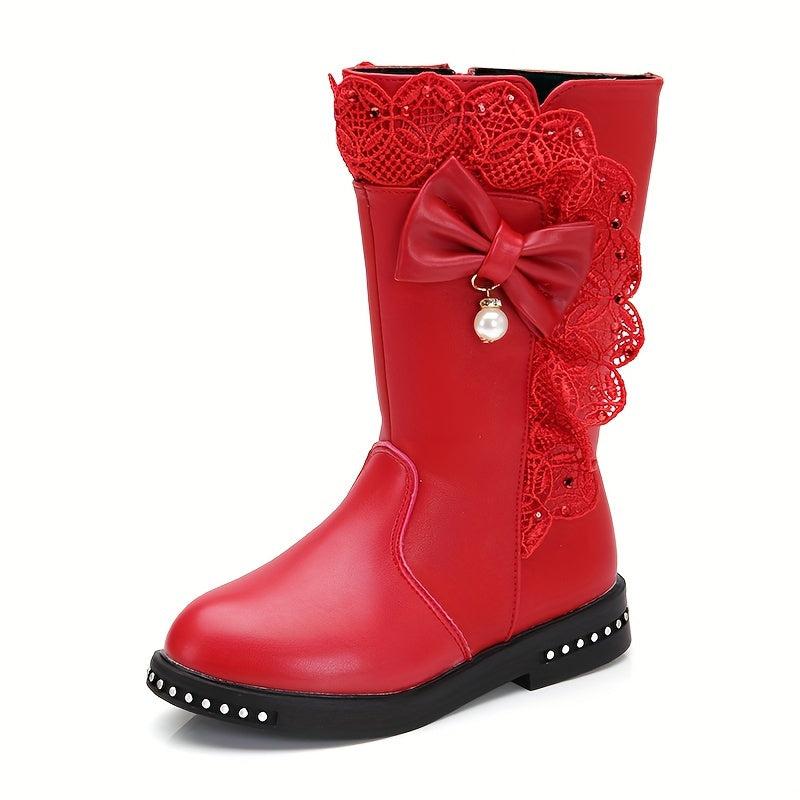 Bowknot Mid Calf Girls' Boots with Rubber Sole