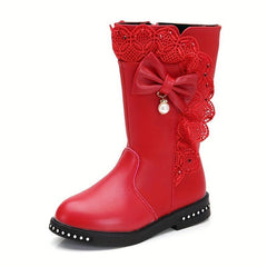 Bowknot Mid Calf Girls' Boots with Rubber Sole