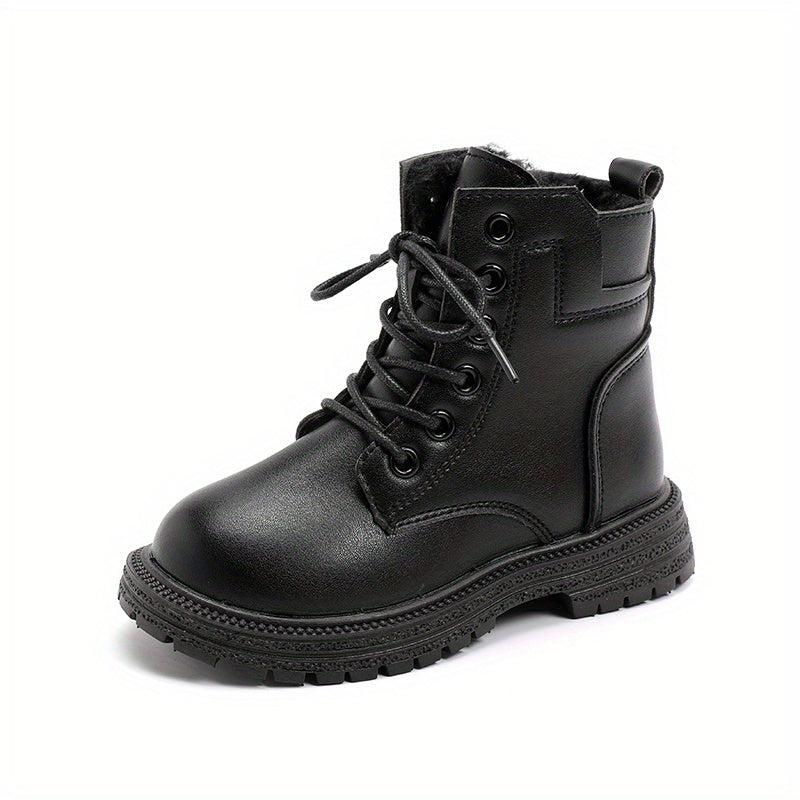 Girls Lace Up Zipper Boots Non Slip Plus Fleece for Autumn Winter