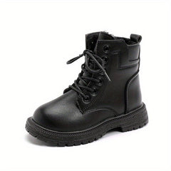 Girls Lace Up Zipper Boots Non Slip Plus Fleece for Autumn Winter