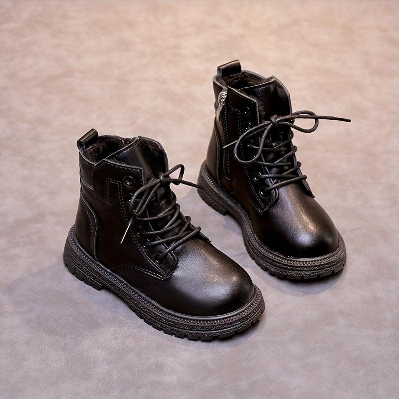 Girls Lace Up Zipper Boots Non Slip Plus Fleece for Autumn Winter
