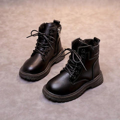 Girls Lace Up Zipper Boots Non Slip Plus Fleece for Autumn Winter