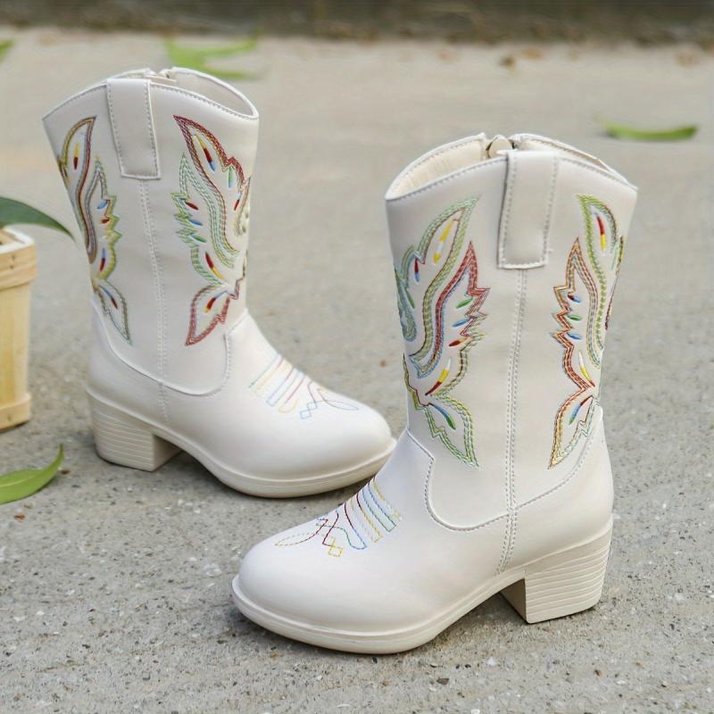 Vintage Floral Embroidered Boots Lightweight Zipper Closure