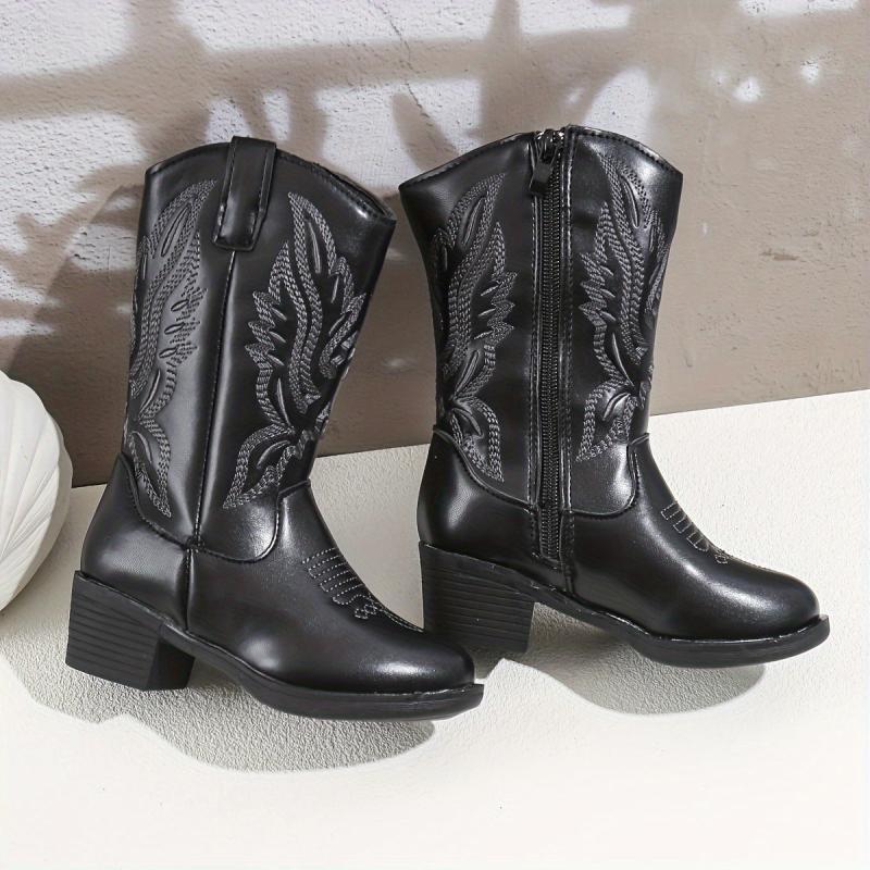 Vintage Floral Embroidered Boots Lightweight Zipper Closure