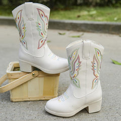 Vintage Floral Embroidered Boots Lightweight Zipper Closure
