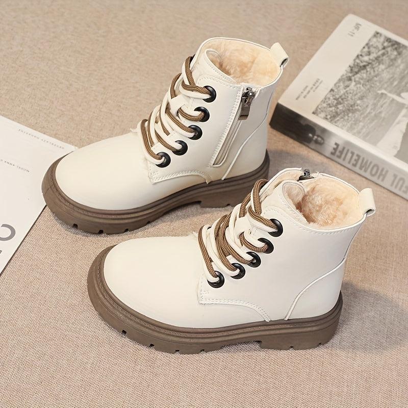 Vintage Ankle Boots for Girls Plush Lining Rubber Sole Easy Zipper Winter