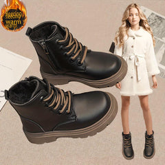 Vintage Ankle Boots for Girls Plush Lining Rubber Sole Easy Zipper Winter