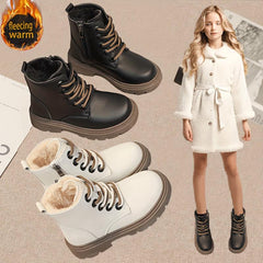 Vintage Ankle Boots for Girls Plush Lining Rubber Sole Easy Zipper Winter
