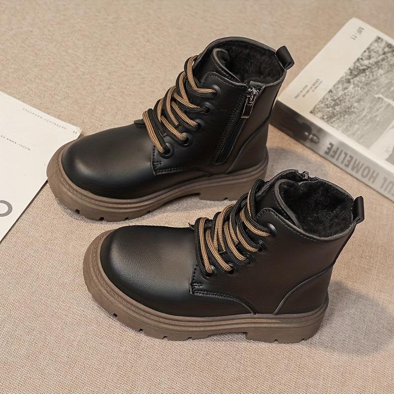 Vintage Ankle Boots for Girls Plush Lining Rubber Sole Easy Zipper Winter